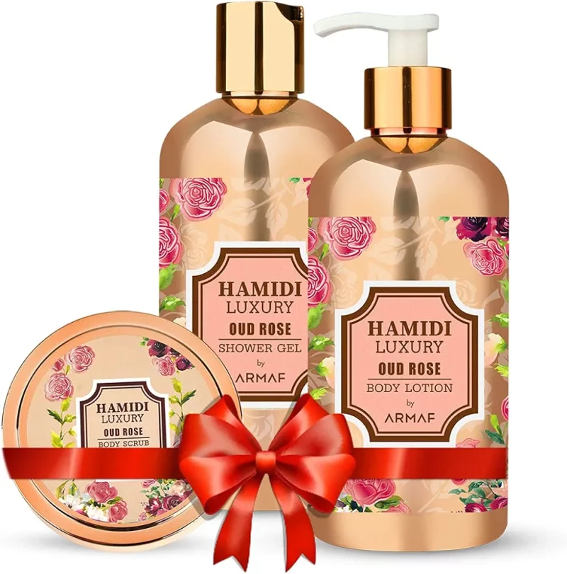 Hamidi Luxury Oud Rose 3 Pièces ( gel douche + Lotion + gommage)